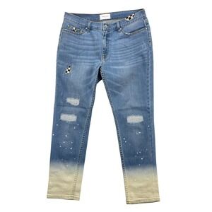 Ovadia &‎ Sons Men's 36 Distressed Jeans Checkerboard Bleach Dyed Denim